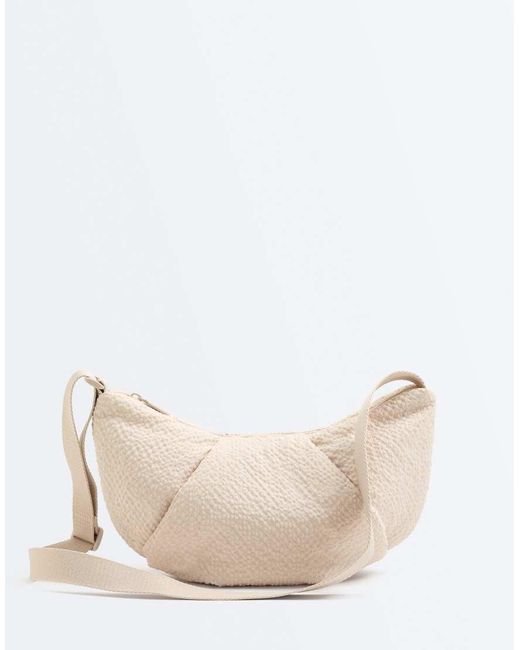 Oysho Natural Textured Quilted Crossbody Bag