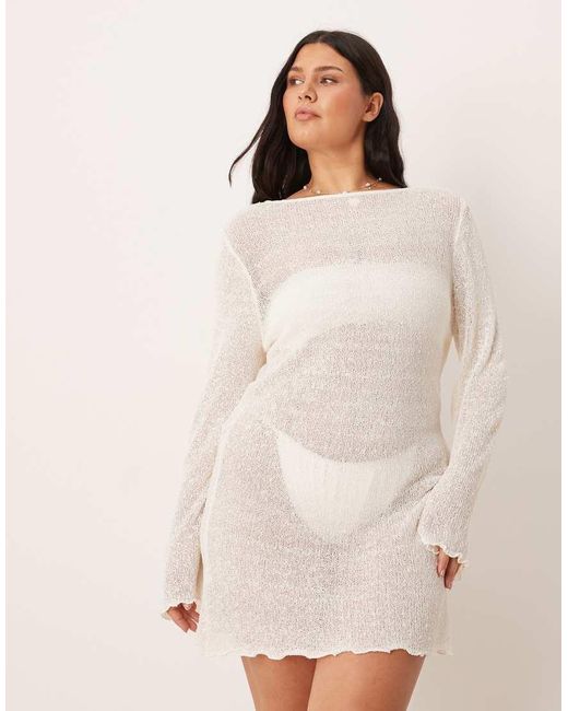 ASOS White Asos Design Curve Beach Knitted Boucle Scoop Back Mini Dress