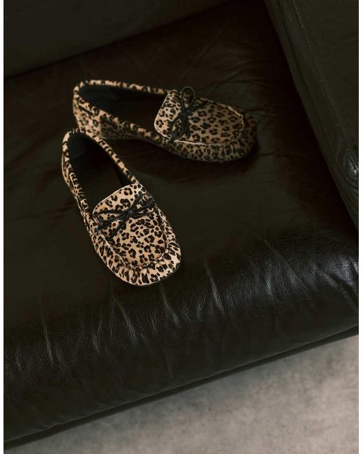 ASOS Natural Mirth Leather Bow Detail Loafers