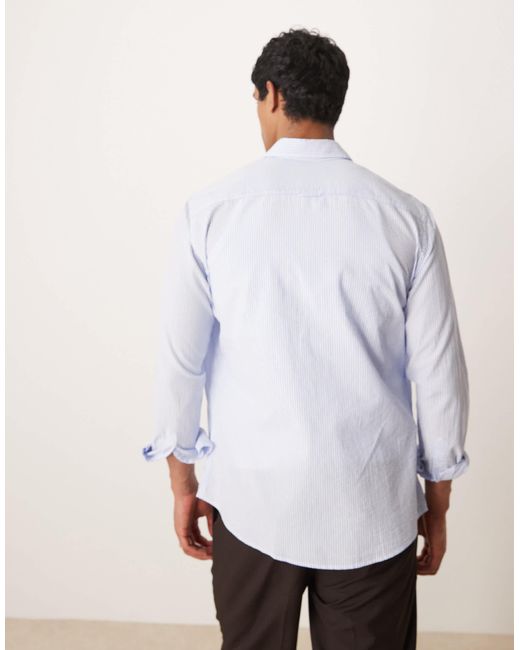Mango – langärmliges, gestreiftes seersucker-hemd in White für Herren