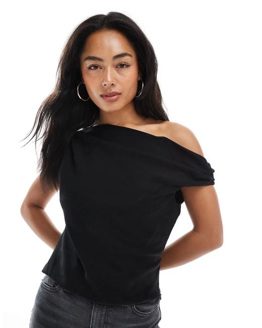 ASOS Black Lyocell Drape Off Shoulder Top