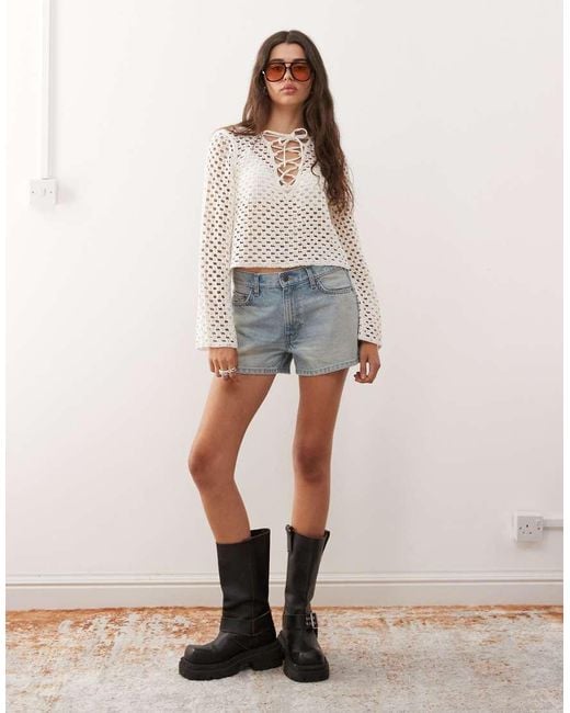 Monki Natural Crochet Open Knit Top