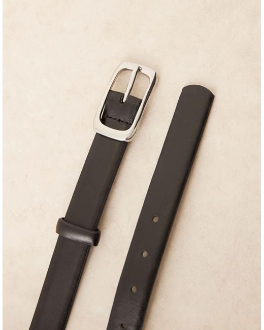 Mango Natural Slim Belt With Rectangle Gold Buckle