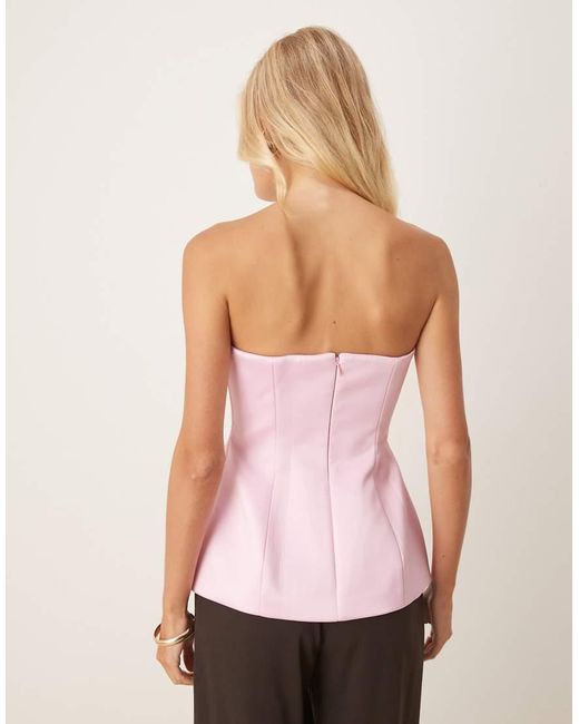ASOS Pink Premium Structured Satin Peplum Hem Bandeau Top