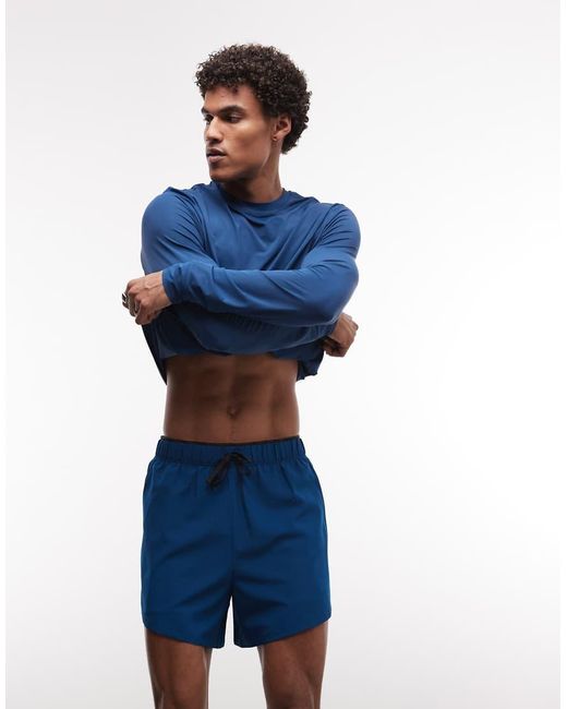 4505 Blue 2-in-1 Quick Dry 13cm Woven Running Shorts With Zip Pockets for men