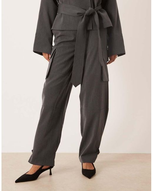 ASOS Gray Tailored High Waist Soft Cargo Trousers Co-ord