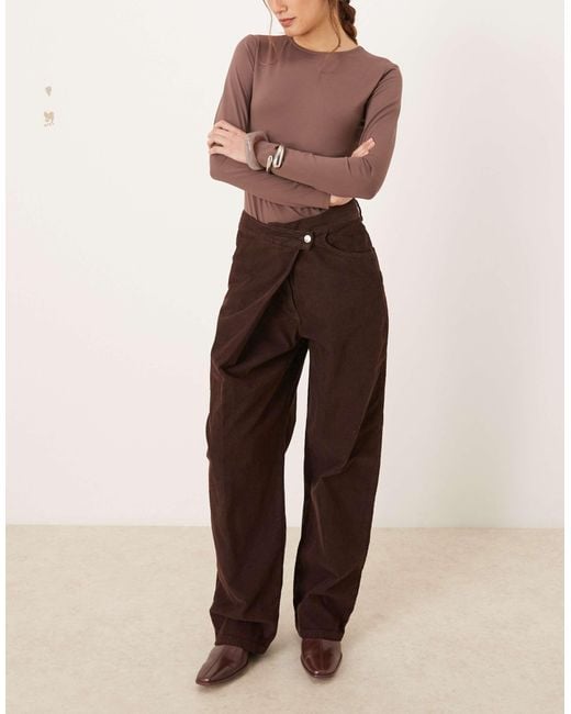 ASOS Natural Corduroy Wrap Over Wide Leg Jean