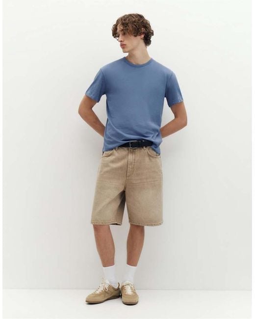 Pull&Bear Blue Slim Fit Basic T-shirt for men