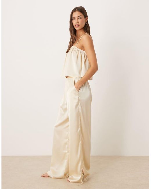 ASOS Natural Satin Wide Leg Pyjama Trouser