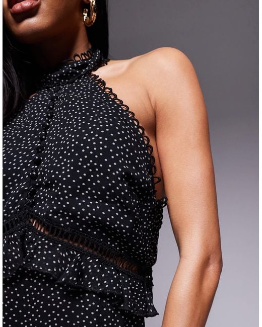 ASOS Blue Lace Insert Halter Tiered Mini Dress