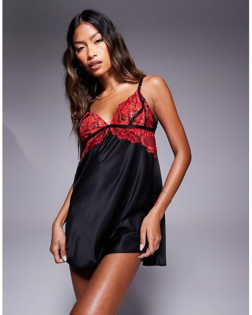 Ann Summers Black Nightfall Lace And Satin Chemise