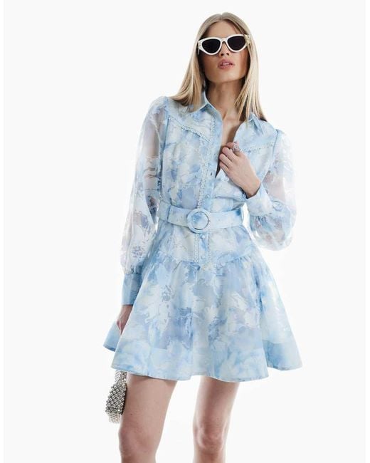 River Island Blue Premium Long Sleeve Belted Shirt Dress