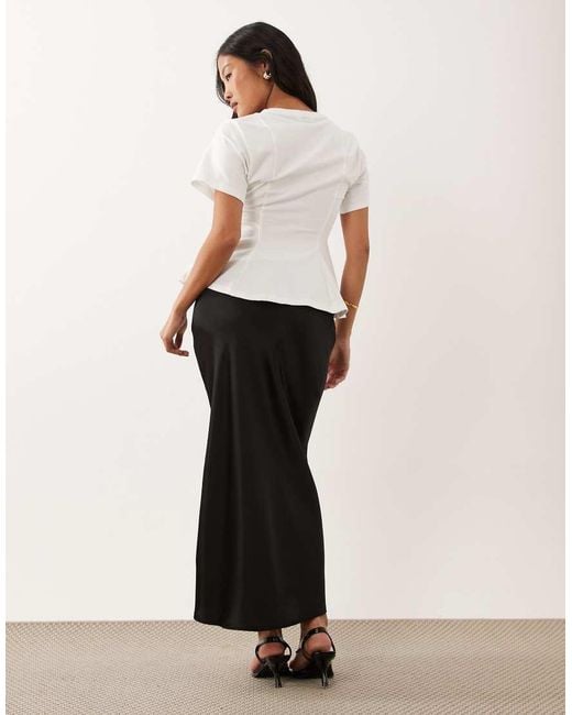 New Look Black Satin Bias Midi Skirt