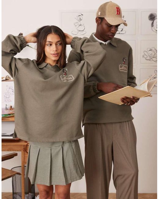 ASOS Brown Disney Unisex Oversized Polo Sweatshirt With Mickey Mouse Prints