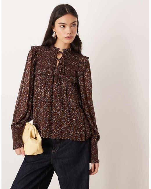 Nobody's Child Brown Joan Shirred Blouse
