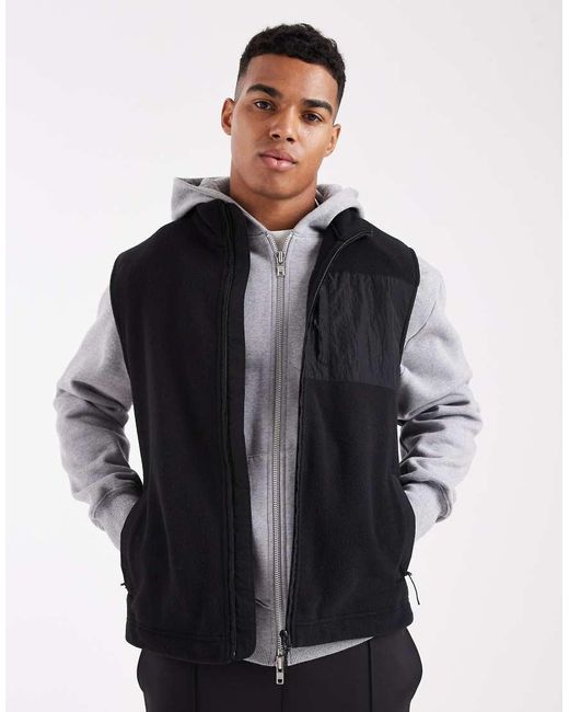 New Look Black Tech Fleece Gilet for men