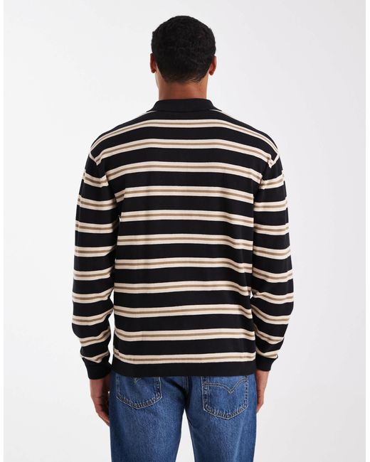 Parlez Blue Long Sleeve Knitted Logo Polo for men