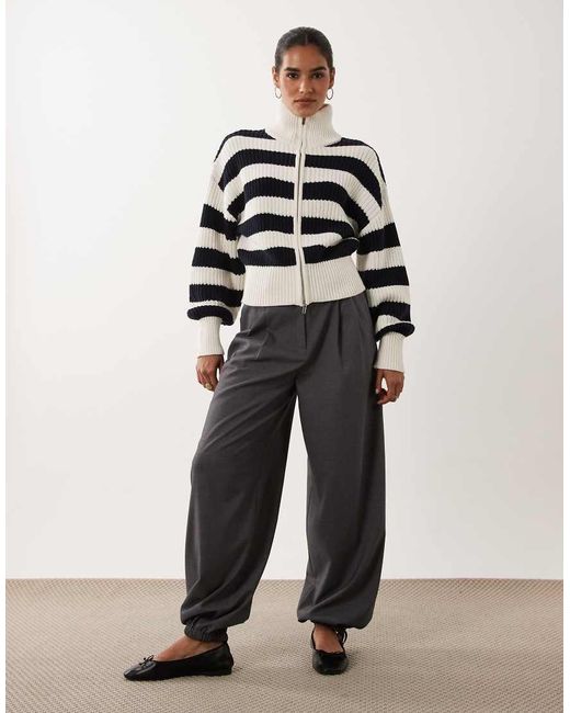 Gina Tricot White Rich Cotton Knitted Zip Cardigan