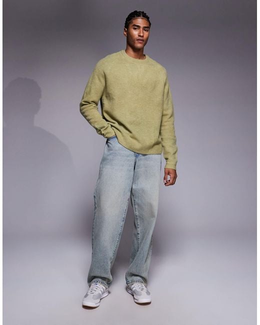 ASOS Green Oversized Knit Fluffy Crew Neck Sweater for men