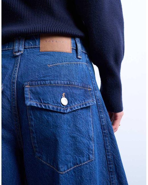 TOPSHOP Blue Horseshoe High Rise Barrel Jean Circular Design