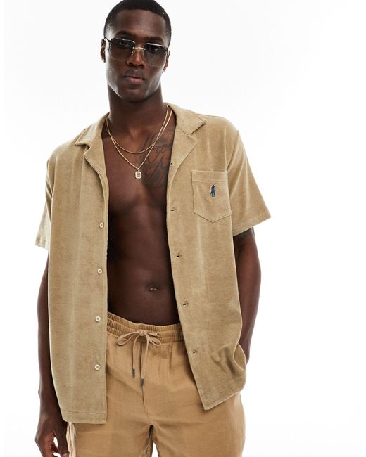 Chemise en coton éponge légère avec poche à logo emblématique avec col à revers - beige Polo Ralph Lauren pour homme en coloris Natural