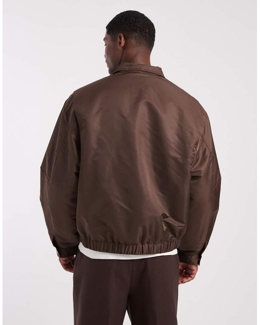 ASOS Brown Oversized Bomber Jacket With Funnel Neck for men