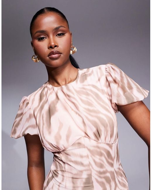 ASOS Multicolor – tailliertes chiffon-minikleid mit puffärmeln und animal-print