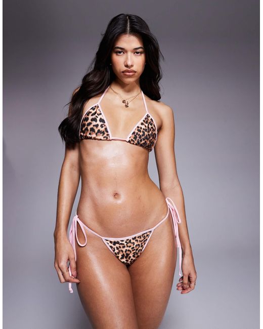 Missy Empire Brown Halterneck Pink Trim Bikini Top Co-ord