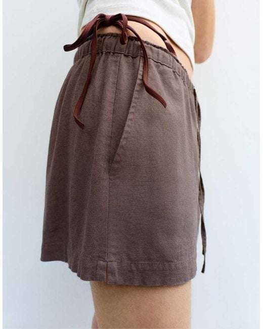 Pull&Bear White Linen Blend Shorts