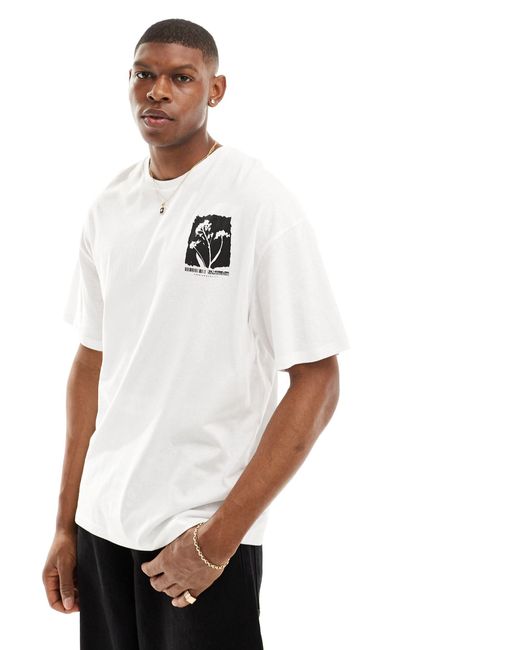 Jack & Jones White Oversized T-shirt With Mono Flower Back Print for men