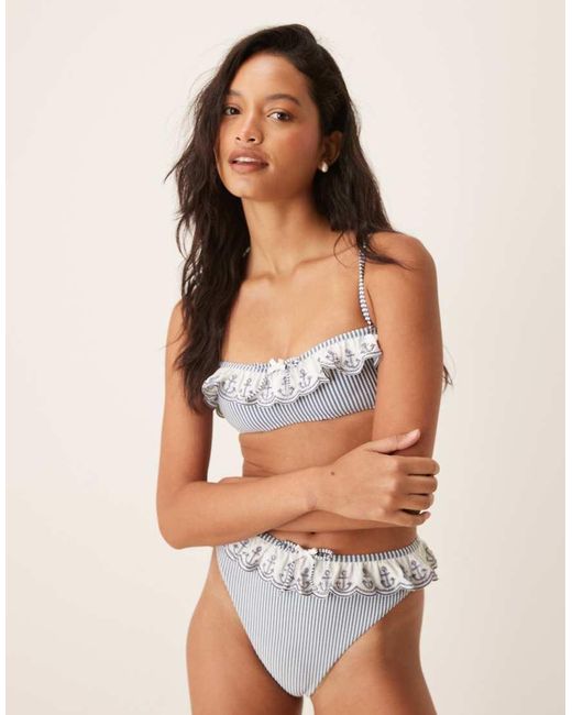For Love & Lemons Gray Embroidered Anchor Textured Bikini Top Co-ord