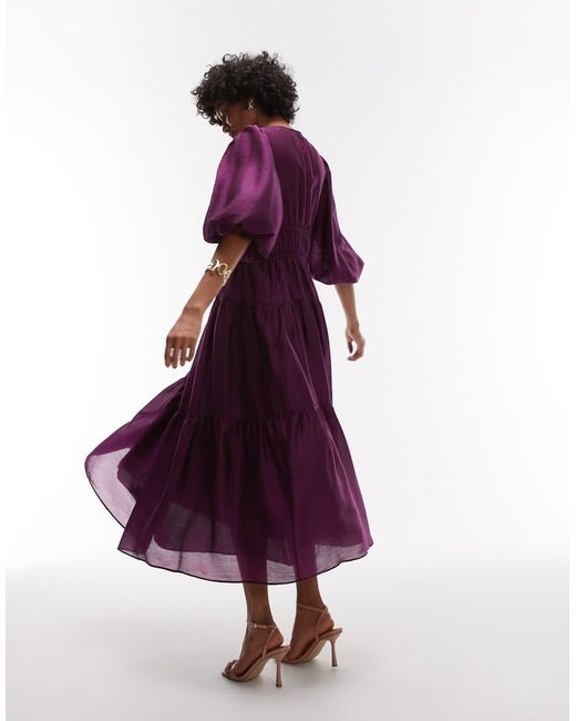 & Other Stories Purple Midaxi Dress With Volume Sleeves And Shirred Bodice