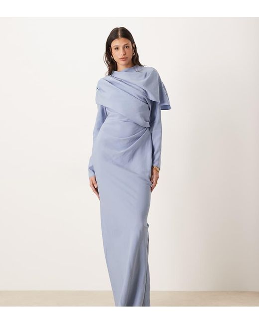 ASOS Blue Asos Design Tall High Neck Draped Bodice Maxi Dress