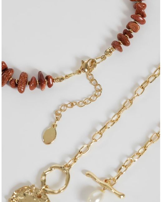 Accessorize Metallic 2 Pack Chipped Faux Stone & Pendant Necklace