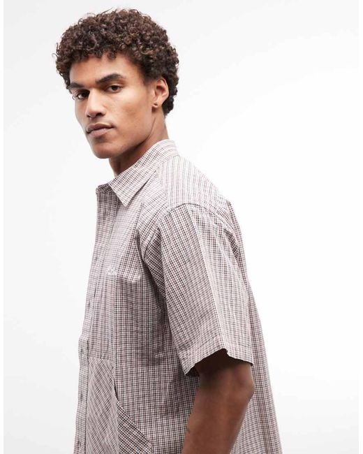 Xlarge Gray Check Double Checked Short Sleeve Shirt With Kangaroo Pockets for men