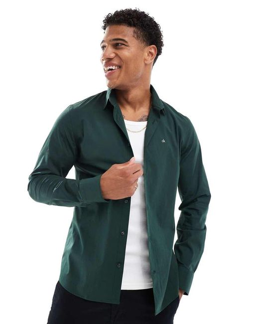 Calvin Klein Slim-Fit Poplin Overhemd Met Stretch in het Green voor heren