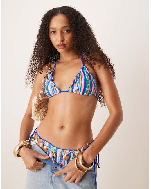 Kulani Kinis Blue Stripe Triangle Bikini Top