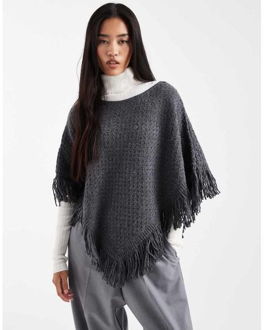 Hollister Gray Knitted Fringe Detail Poncho