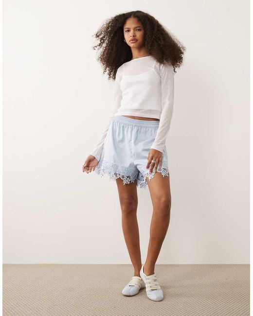 Adidas Originals Blue Satin Shorts With Lace Hem