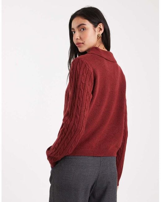 New Look Red Cable Knit Polo Jumper