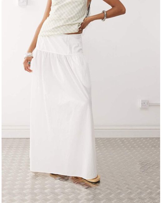 Monki Natural Floaty Poplin Maxi Skirt With Drop Waist Detail
