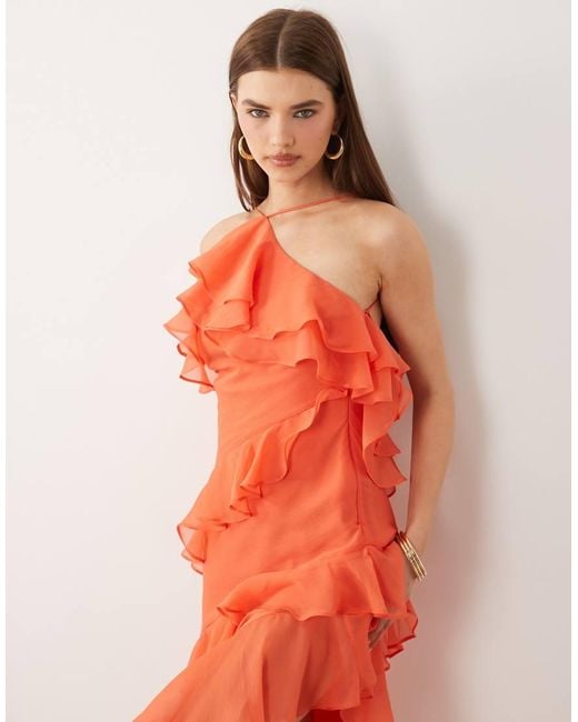 ASOS Orange Ruffle Halter Maxi Dress