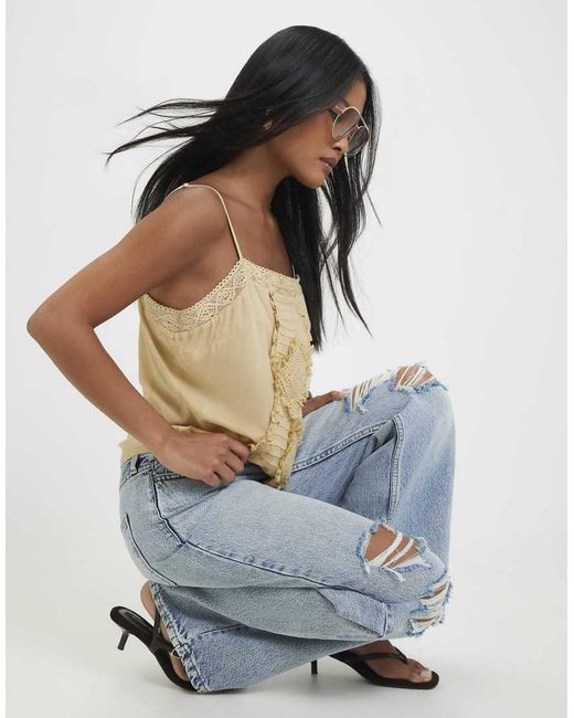 River Island Blue Relaxed Straight Leg Ripped Jeans