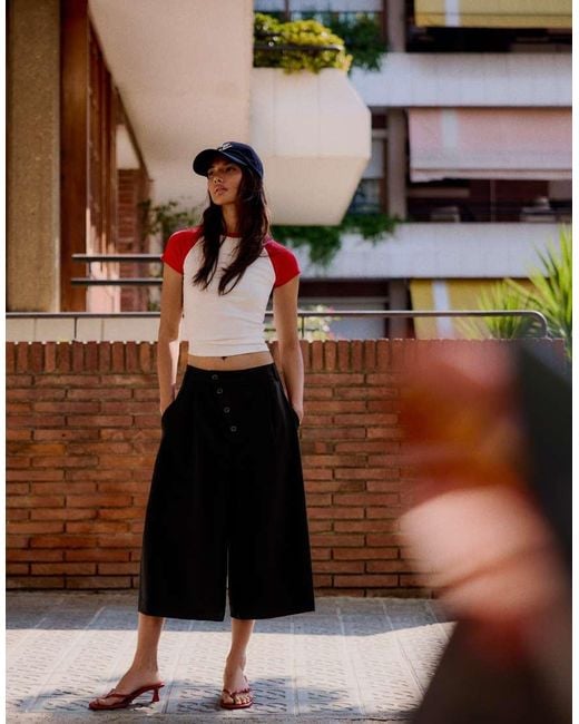 Bershka Black Buttoned-crossover Bermuda Shorts