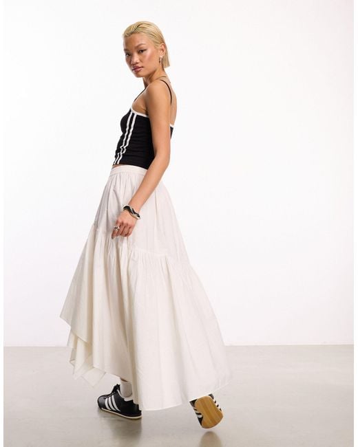 Collusion Natural Cotton Poplin Midi Skirt With Asymmetric Hem
