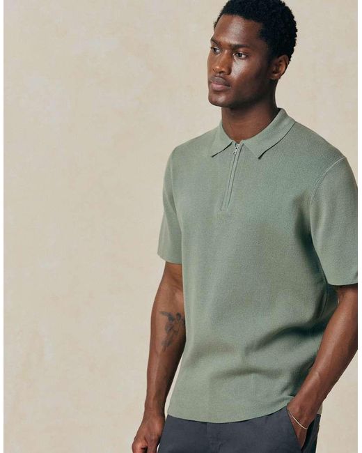 ASOS Green Essential Knitted Cotton Blend Zip Polo for men