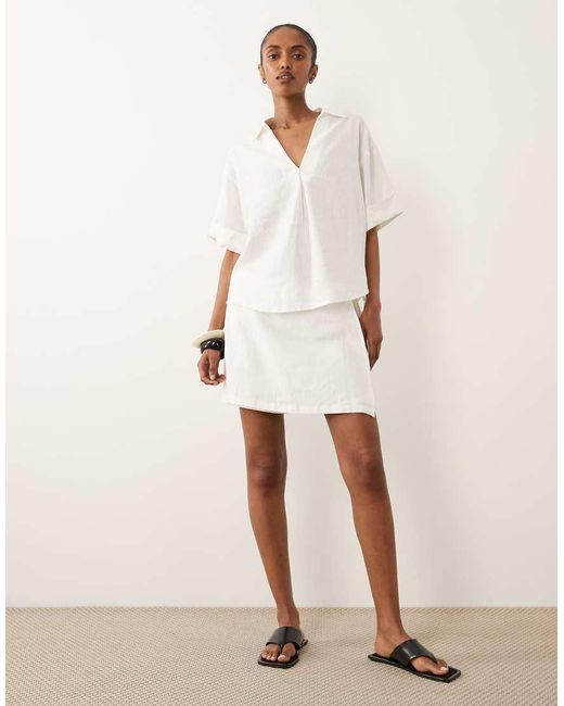 River Island White Linen Look Shirt Co-ord