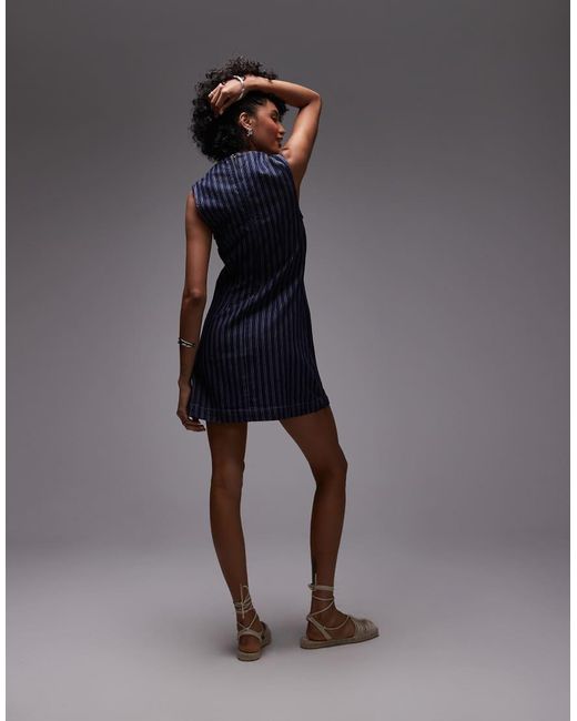 TOPSHOP Blue Denim V Neck Mini Dress