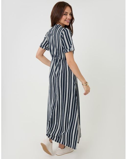 Threadbare Blue Crew Neck Jersey Midi Dress With Patch Pockets