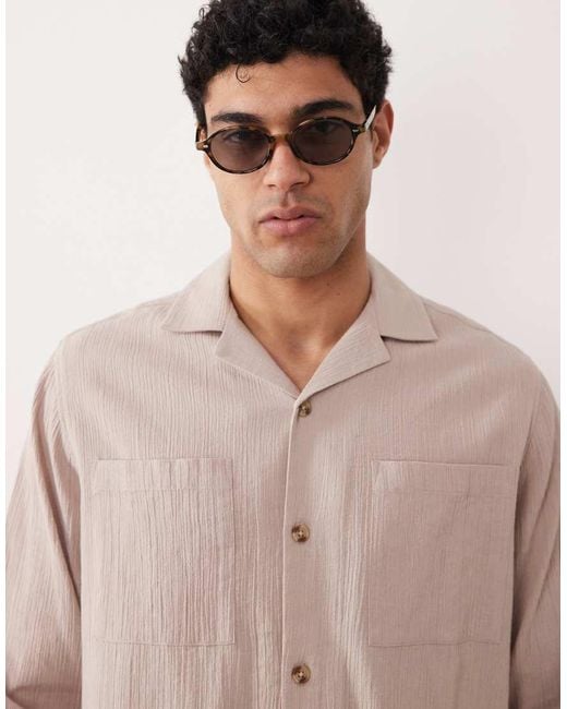 ASOS Pink Relaxed Revere Crinkle Texture Shirt for men